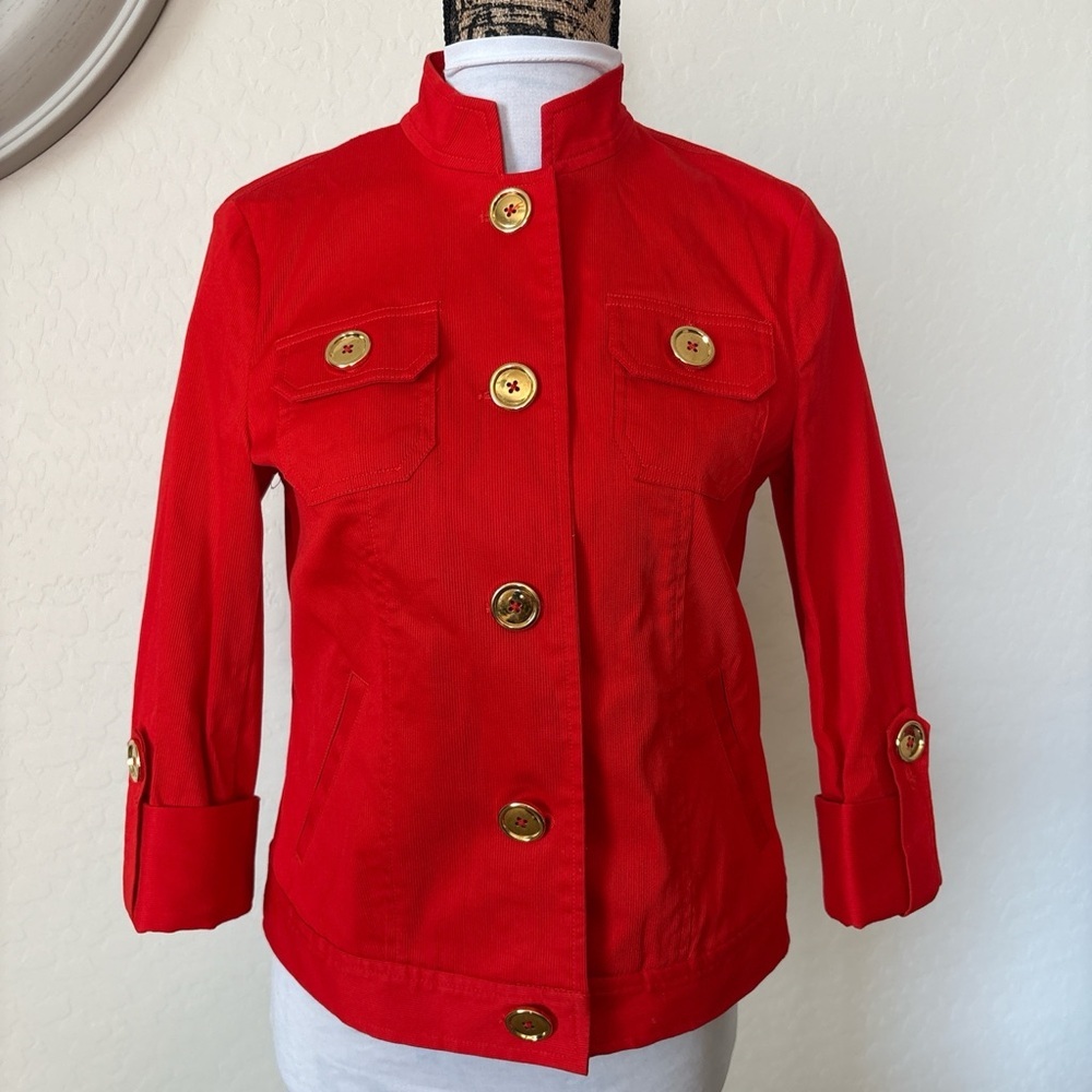 Jones New York Signature  Women's scarlet Jacket  gold buttons and pockets SP